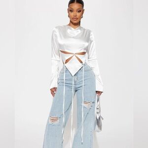 Fashion Nova White Satin Cut-Out Blouse